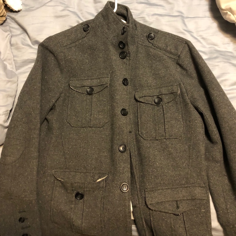 Buckle men’s military wool coat grey size Small
